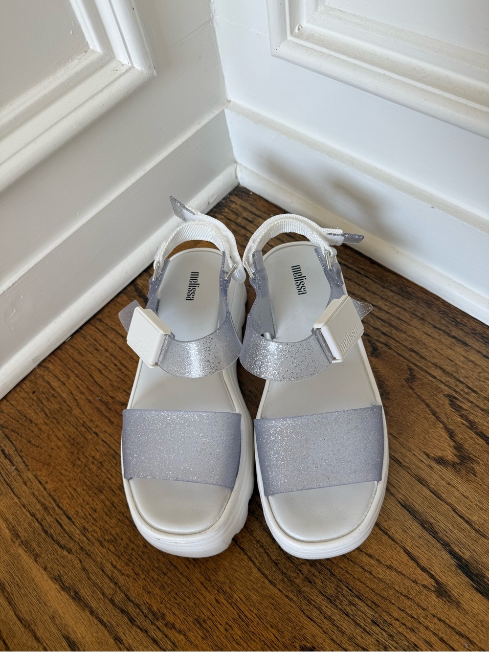 Melissa Kids Silver Glitter Platform Sandals with White Soles